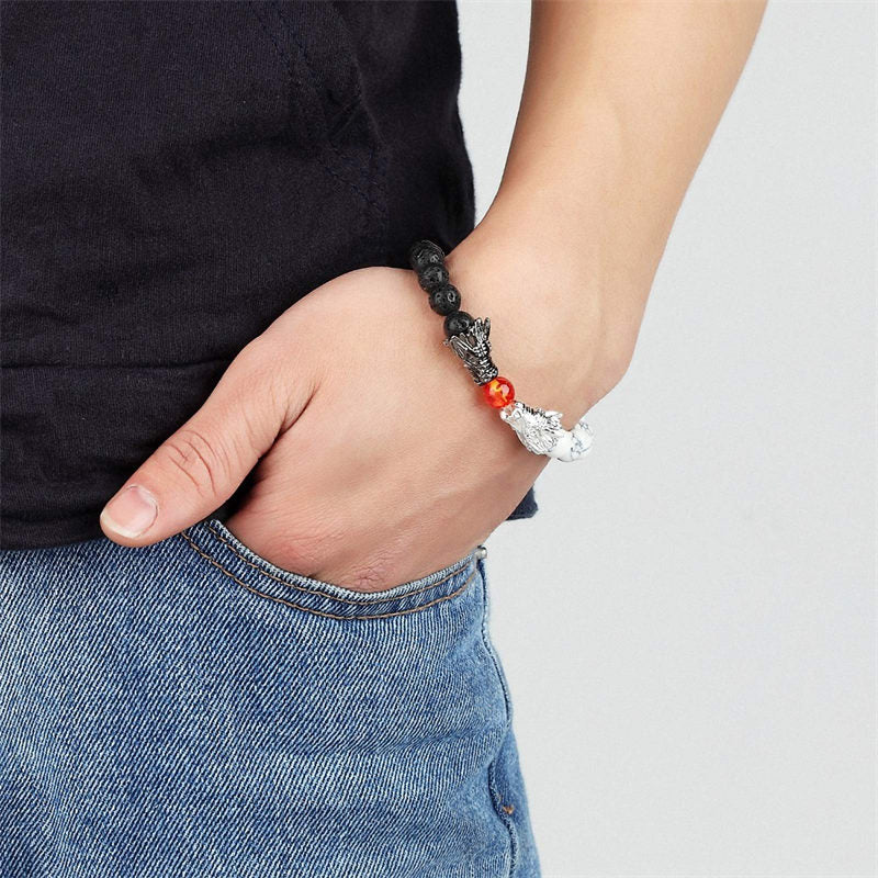 White Turquoise Lava Rock Dragon Blessing Bracelet