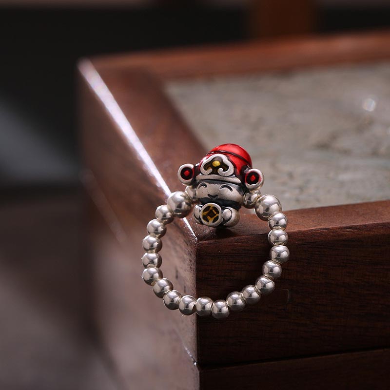 925 Sterling Silver God Of Wealth Protection Ring 53-54mm