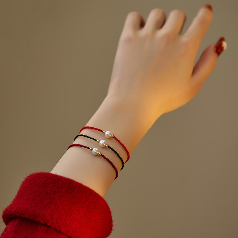 Unisex Pearl Bead Luck Bracelet on Red String 6mm Beads