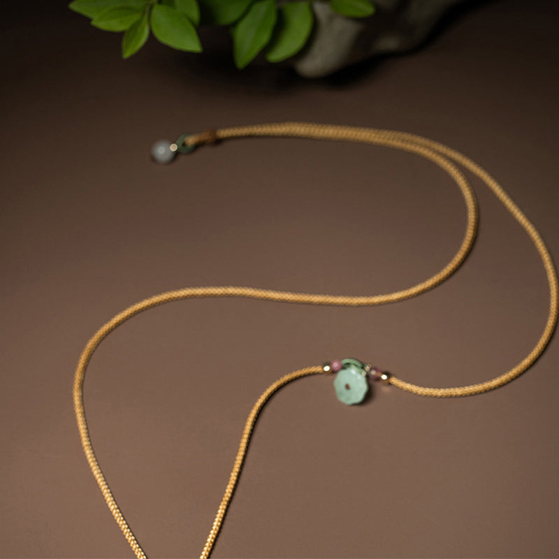 Laughing Buddha Jade Lotus Prosperity String Necklace