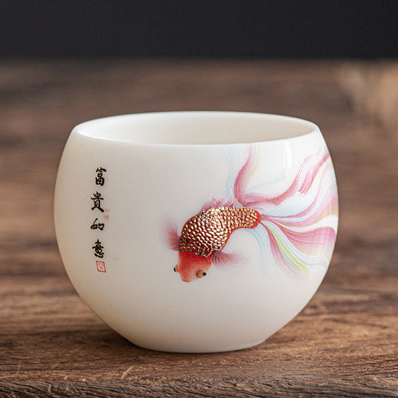 Koi Fish Porcelain Teacup 150ml Ceramic Zen Decor