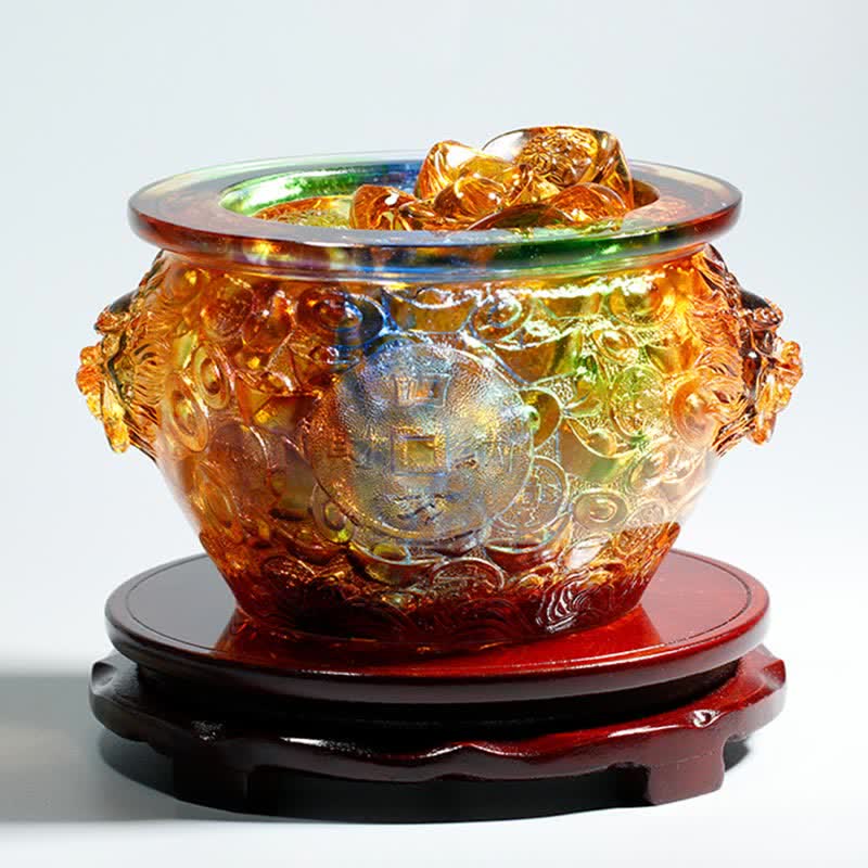 Handmade Liuli Crystal Treasure Bowl for Zen Home Decor