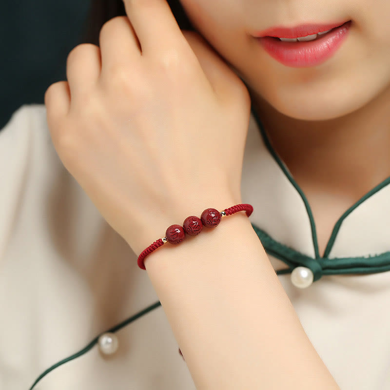 8mm Cinnabar Om Mani Padme Hum Blessing Bracelet