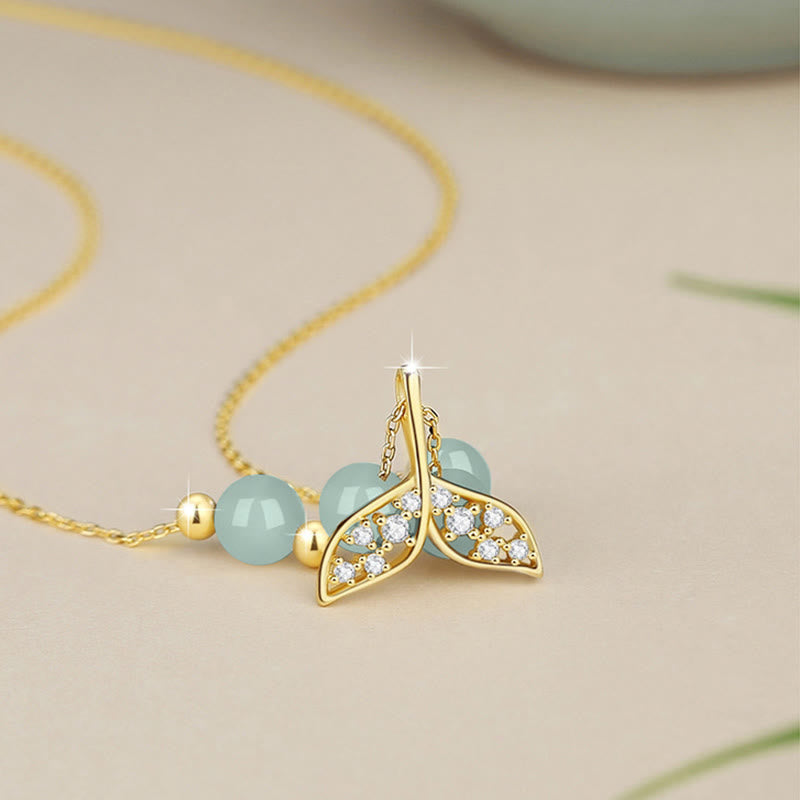 925 Sterling Silver Hetian Jade Luck Fishtail Necklace
