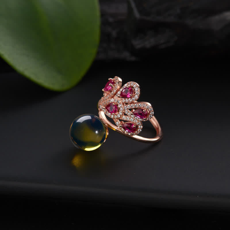 Peacock Amber Fortune Necklace & Ring | Healing Sounds