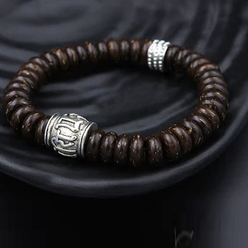 Tibetan Coconut Shell Om Mani Padme Hum Bracelet 14-16cm
