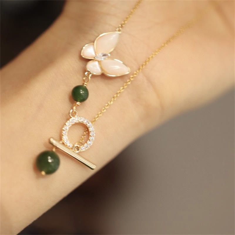 Cyan Jade Butterfly Healing Necklace Ring Earrings Set