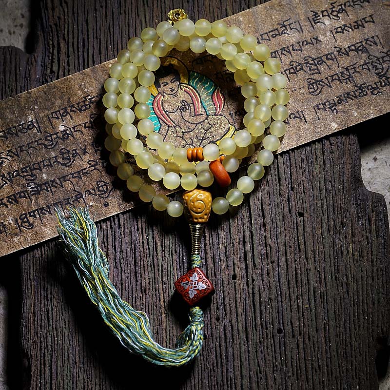 8mm Sheep Horn Amber Luck Gemstone Mala Bracelet