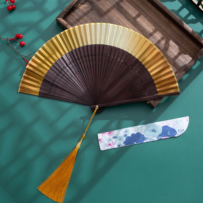 Handheld Gradient Bamboo Folding Fan for Spiritual Decor