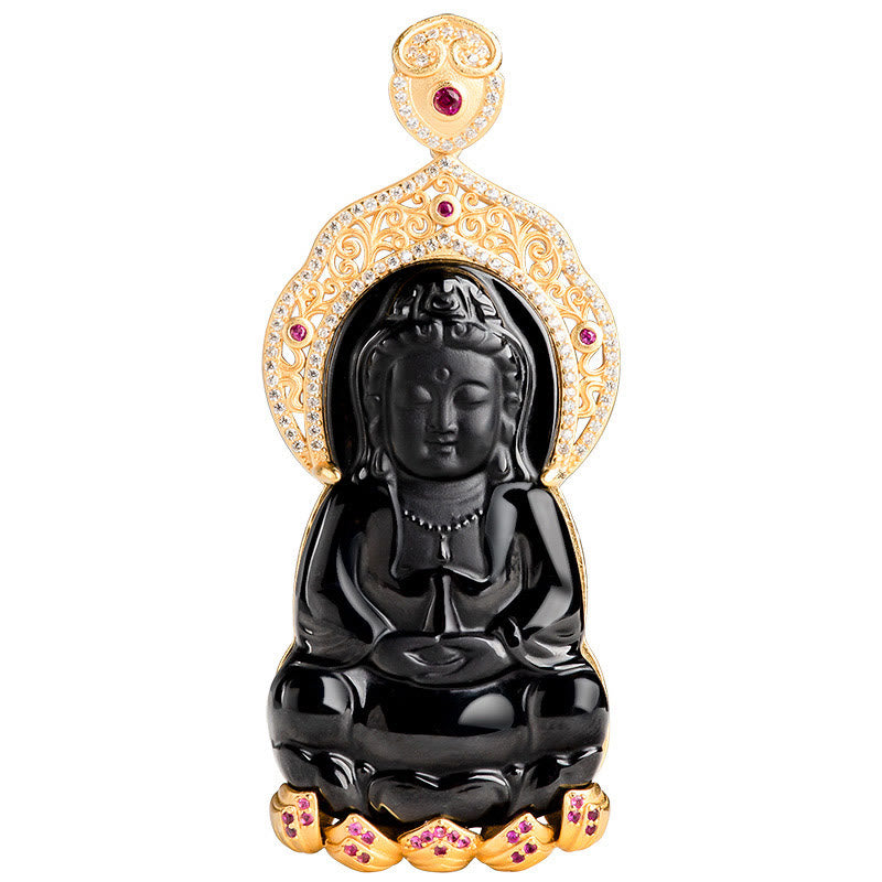 Black Jade Kwan Yin Avalokitesvara Necklace for Protection