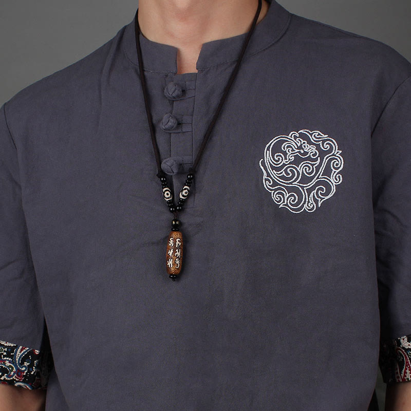 Om Mani Padme Hum Dzi Bead Necklace with Avalokitesvara Pattern