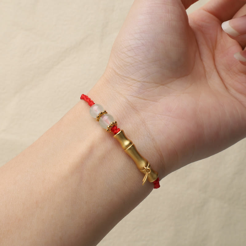 Jade Luck Strength Bracelet with Bamboo Design and Red String
