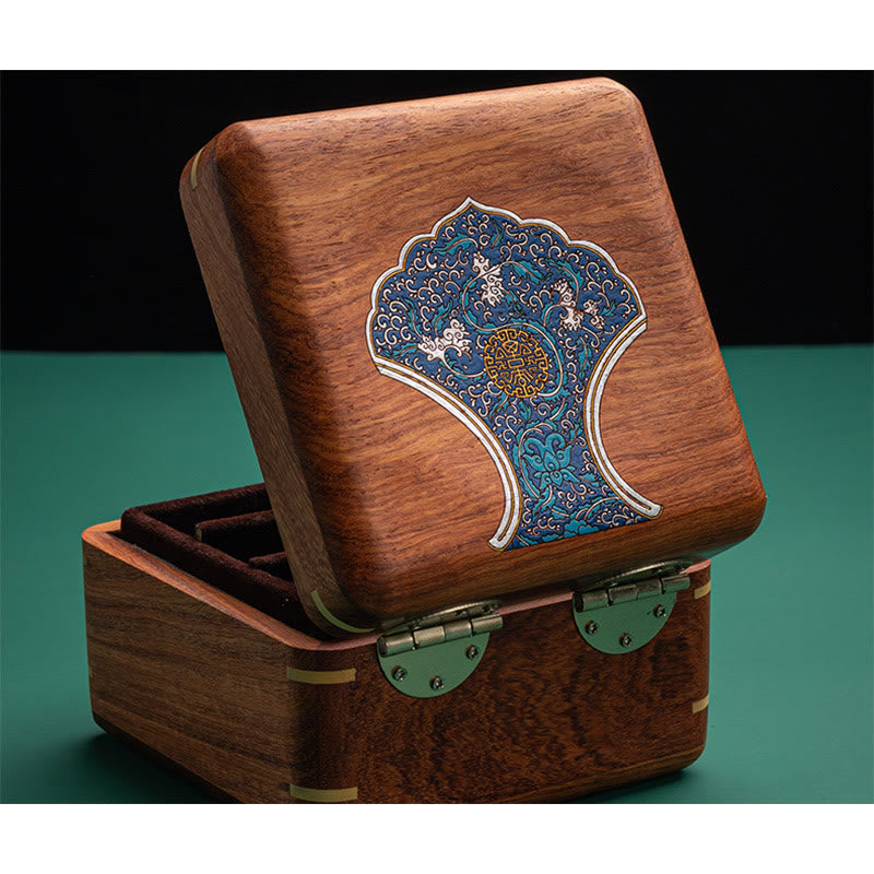 Rosewood Jewelry Box with Antique Flower Leaf Design - Handmade Storage