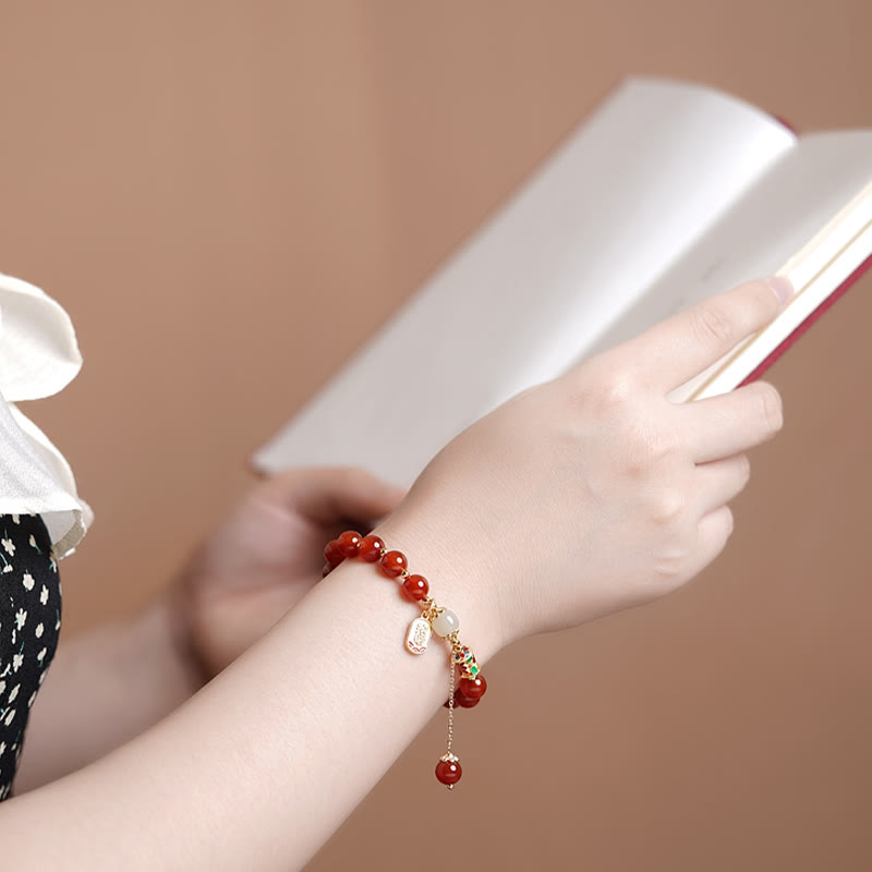 8mm Red Agate Fu Character Confidence Bracelet