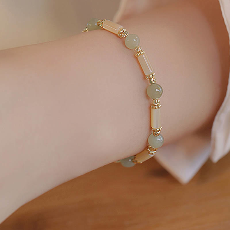 Tridacna Stone and Hetian Jade Blessing Bracelet 6mm