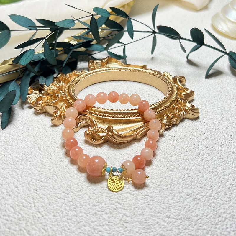 Natural Stone Turquoise Fu Character Luck Bracelet