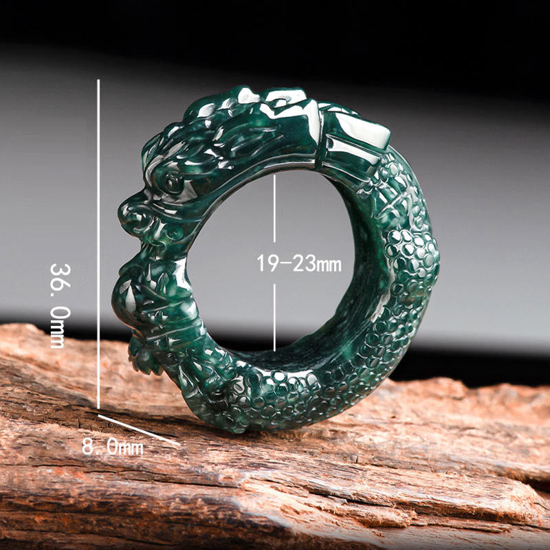 Cyan Jade Dragon Carved Success Ring 21-22mm