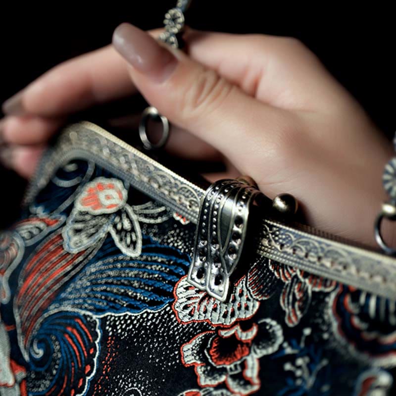 Butterfly Flowers Metal Handle Handbag 22cm | Spiritual Jewelry