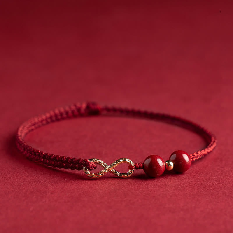 Adjustable Cinnabar Red String Bracelet Anklet with 14K Gold