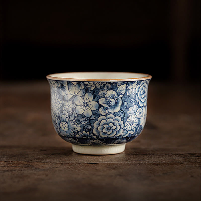 Vintage Lotus Ceramic Teacup | Handmade Floral Tableware