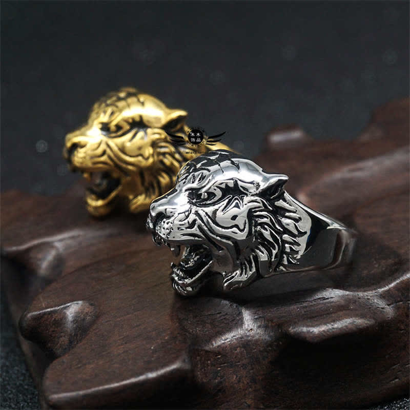 Titanium Steel Tiger Head Ring for Balance and Calm Energy