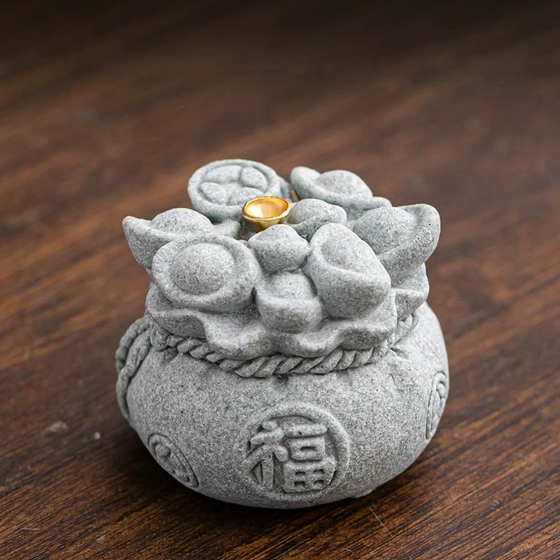Green Sandstone Fu Incense Burner | Prosperity Desk Decor