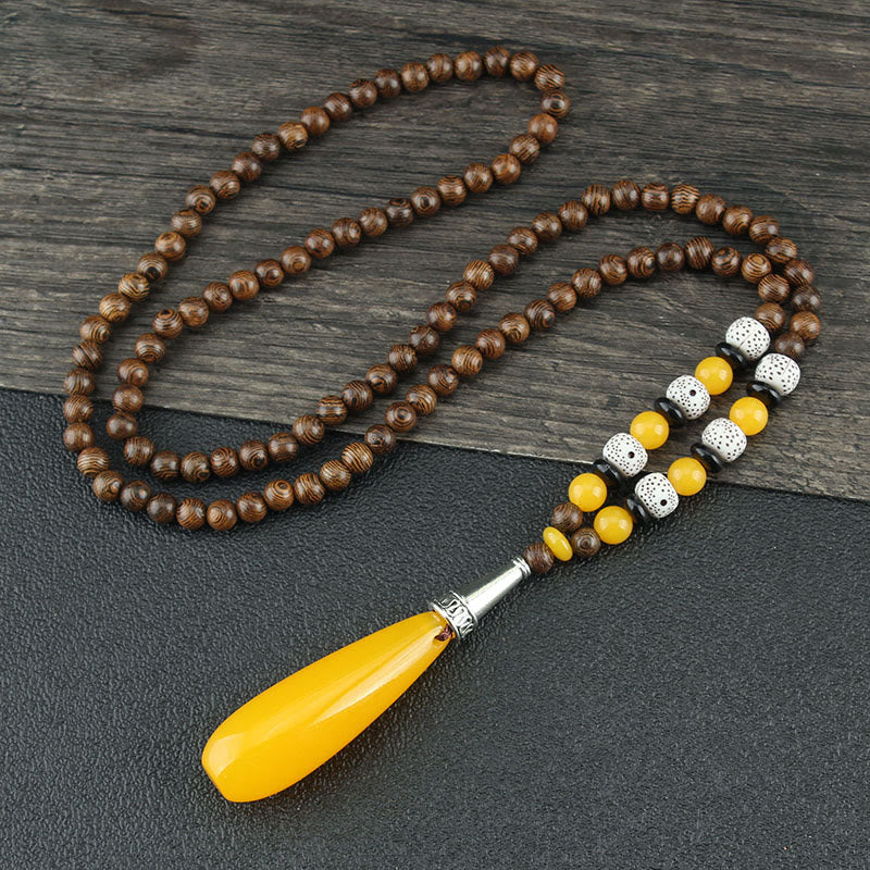 Wenge Wood & Agate Balance Necklace for Peace & Protection