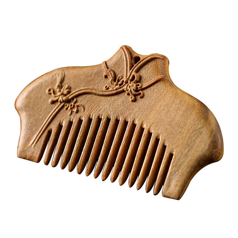Green Sandalwood Comb with Flower Pattern for Soothing Peace