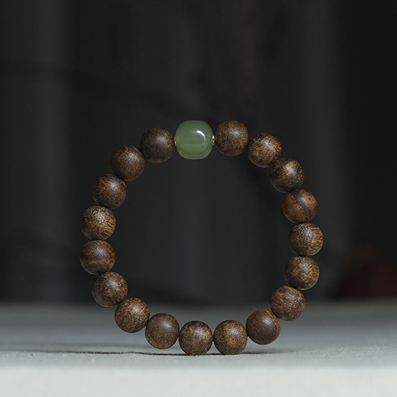 Vietnam Huang Qinan Agarwood & Hetian Jade Peace Bracelet