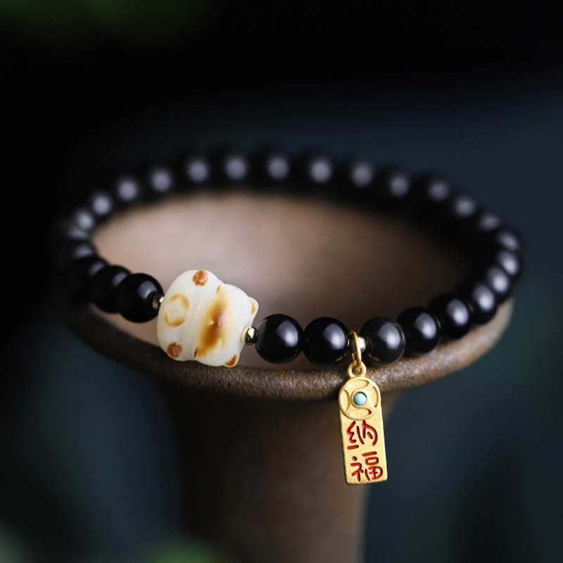 6mm Black Obsidian Lucky Fortune Bracelet