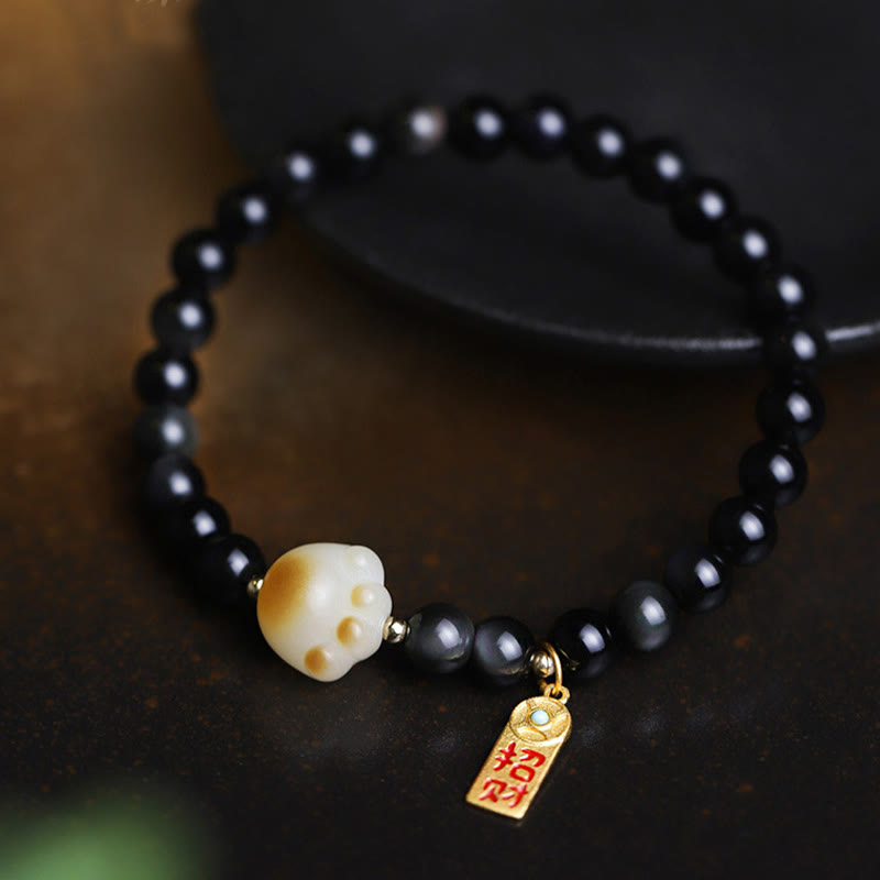 6mm Black Obsidian Lucky Fortune Bracelet