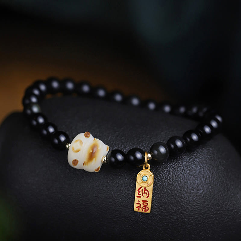 6mm Black Obsidian Lucky Fortune Bracelet