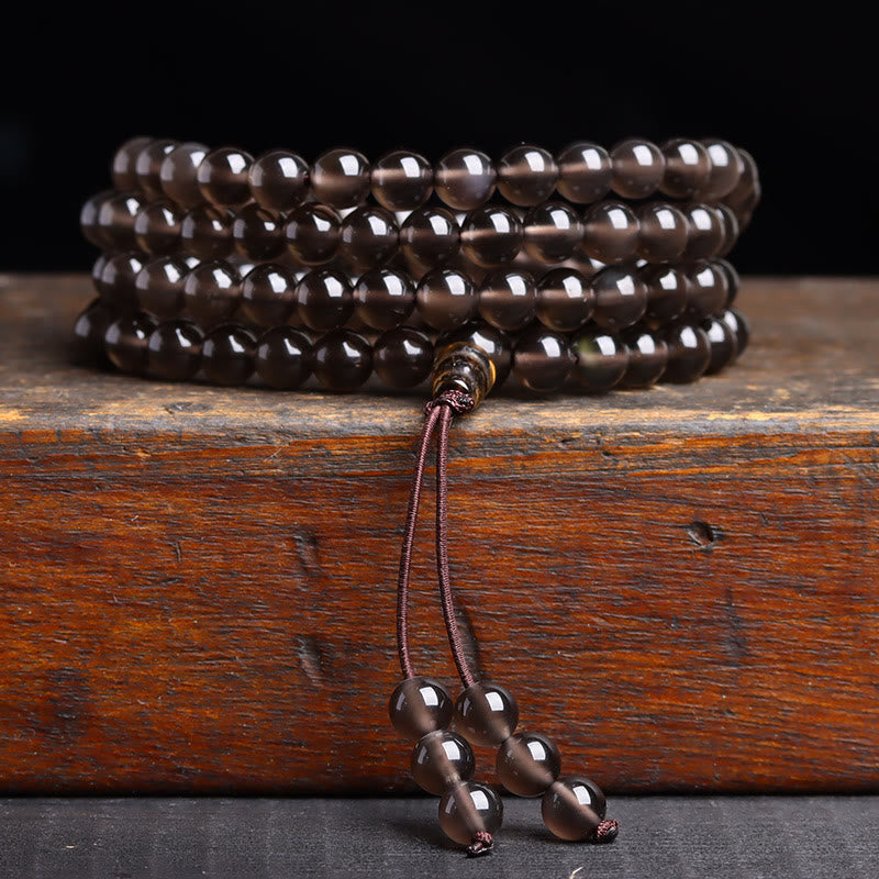 6mm Black Obsidian Tiger Eye 108 Bead Mala Bracelet