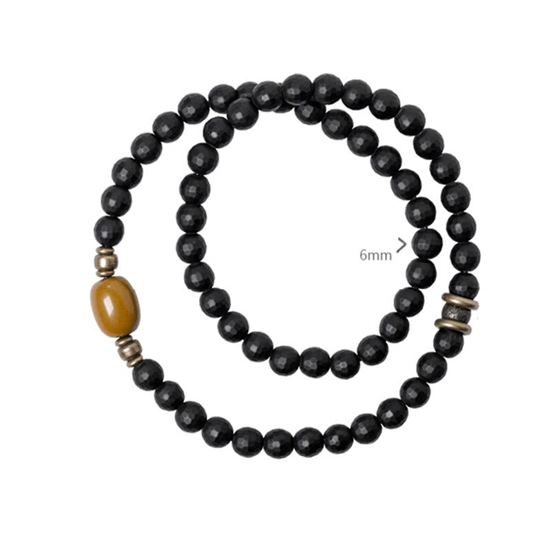 6mm Black Onyx Topaz Double Wrap Protection Bracelet