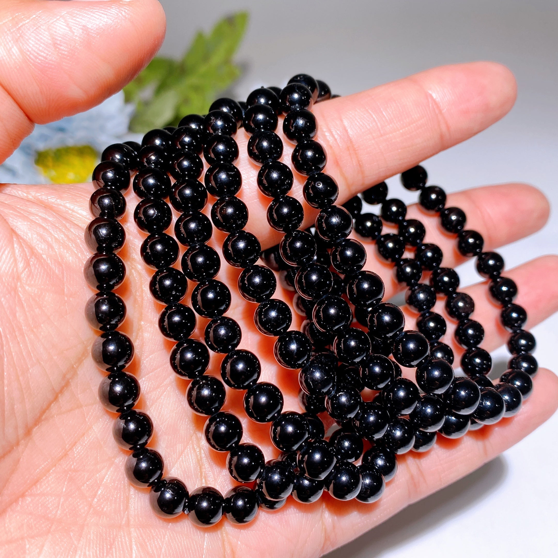 6mm Black Tourmaline & 8mm Aura Hematite Spiritual Bead Bracelet