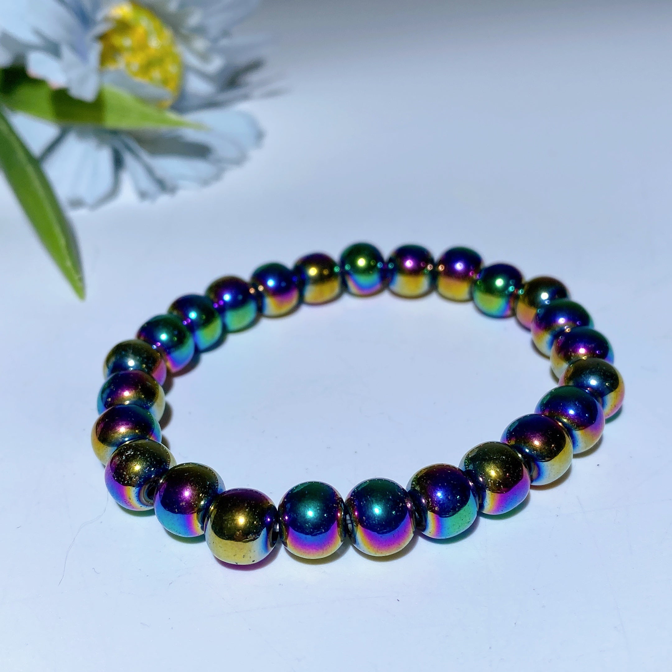 6mm Black Tourmaline & 8mm Aura Hematite Spiritual Bead Bracelet