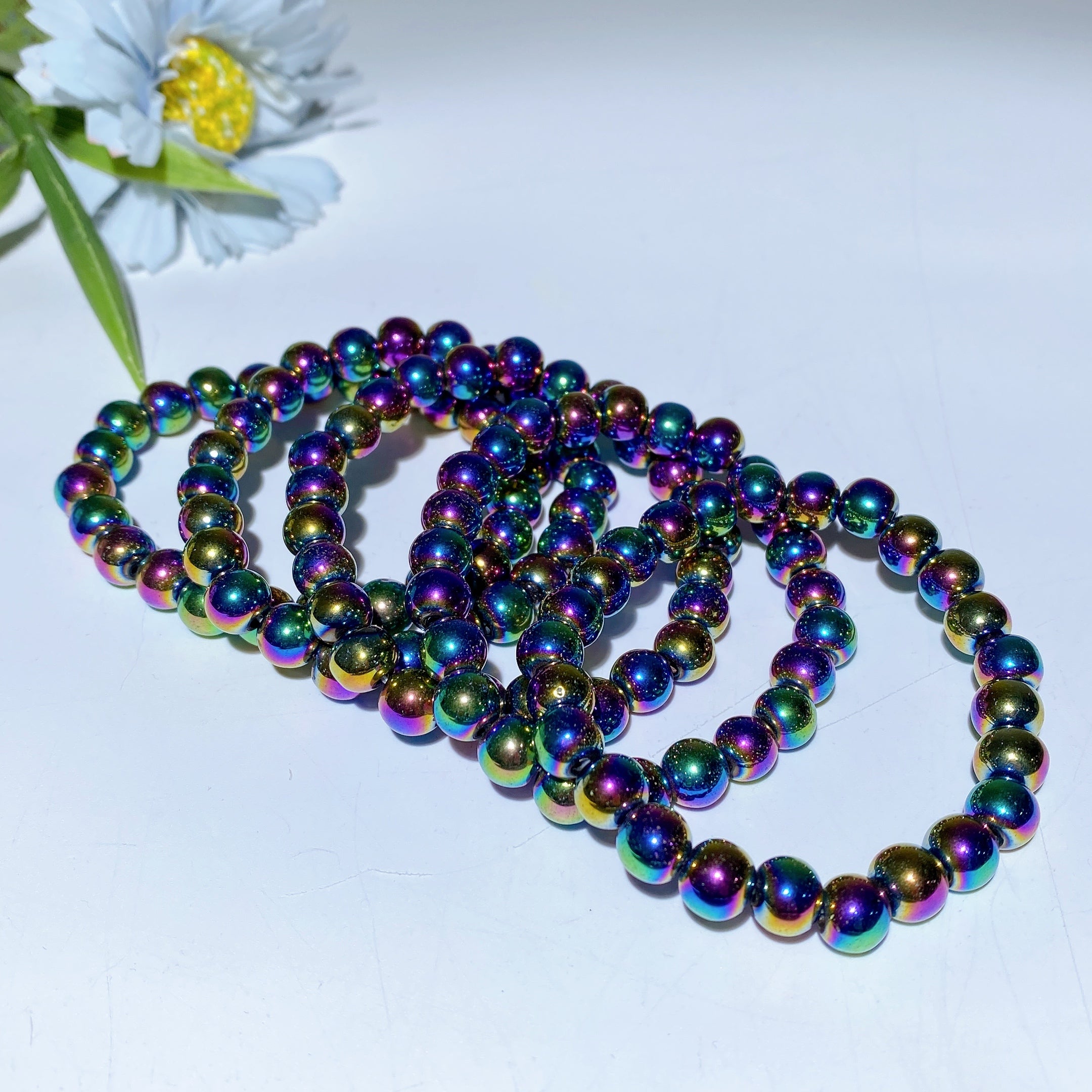 6mm Black Tourmaline & 8mm Aura Hematite Spiritual Bead Bracelet