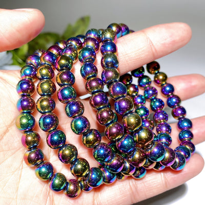 6mm Black Tourmaline & 8mm Aura Hematite Spiritual Bead Bracelet