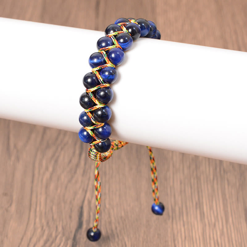 6mm Blue Tiger Eye Double Row Balance Bracelet