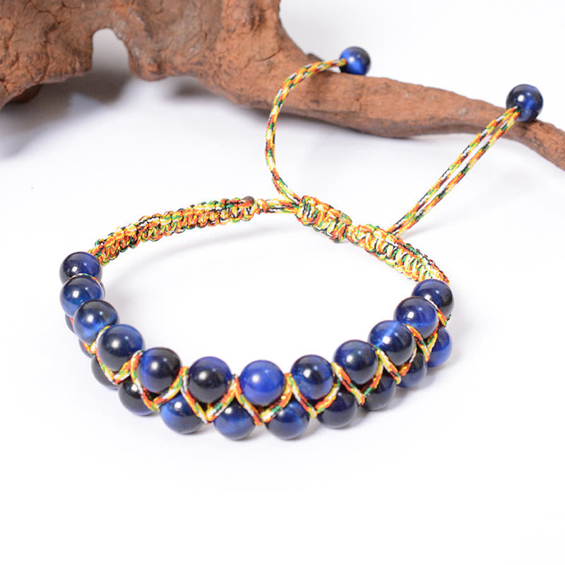 6mm Blue Tiger Eye Double Row Balance Bracelet