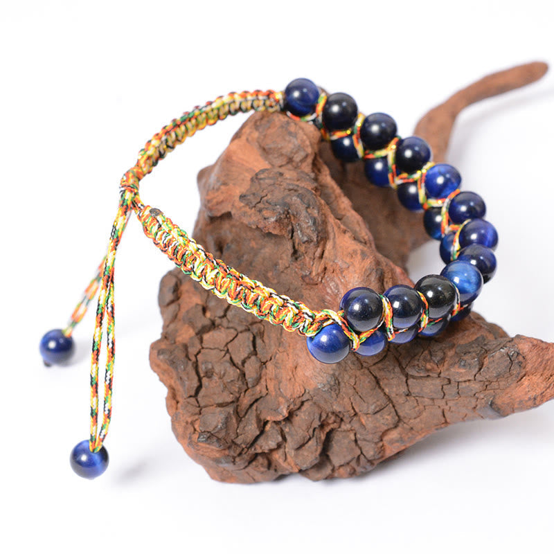 6mm Blue Tiger Eye Double Row Balance Bracelet