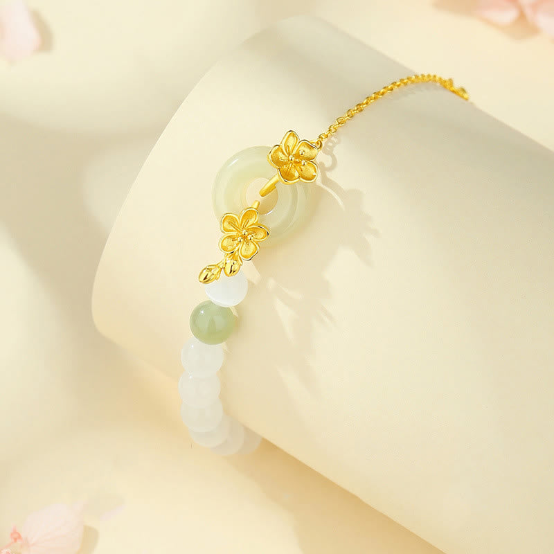 6mm Chrysoberyl Hetian Jade Sterling Silver Love Bracelet