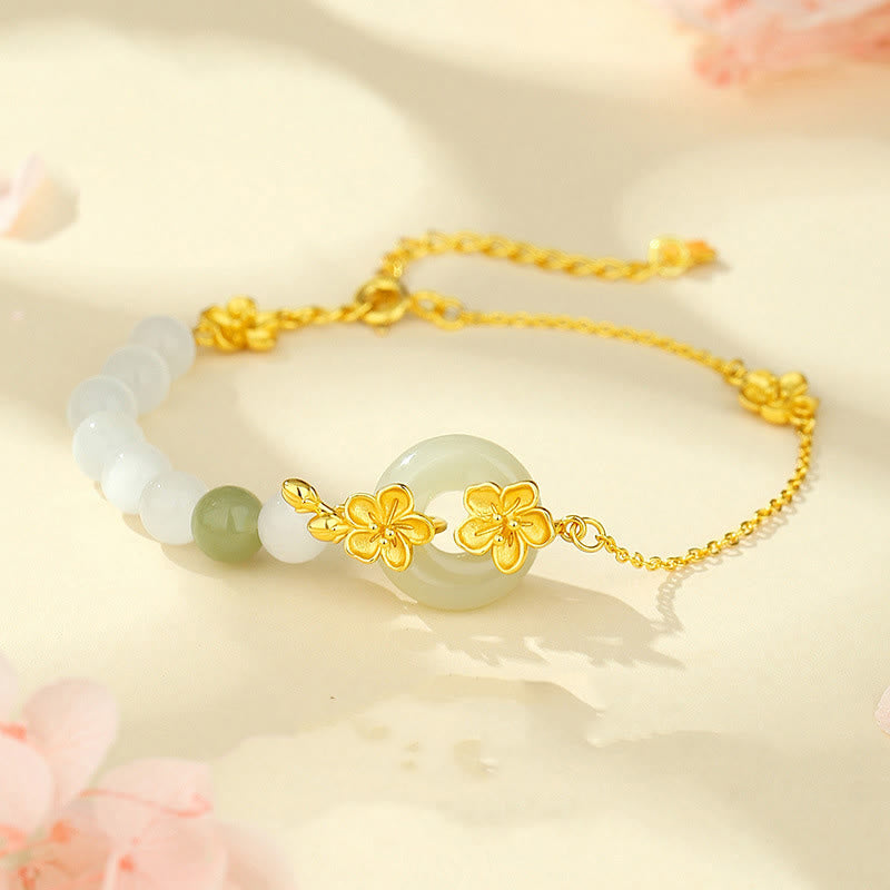 6mm Chrysoberyl Hetian Jade Sterling Silver Love Bracelet