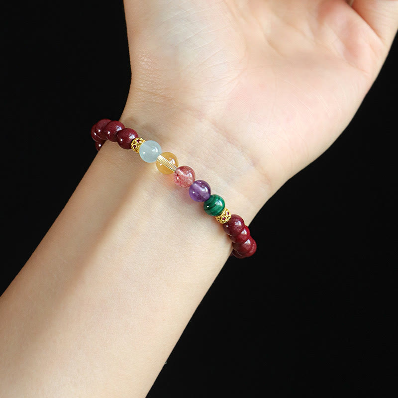 6mm Cinnabar Blessing Bracelet with Aquamarine & Amethyst