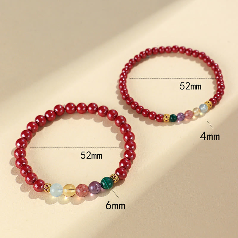 6mm Cinnabar Blessing Bracelet with Aquamarine & Amethyst