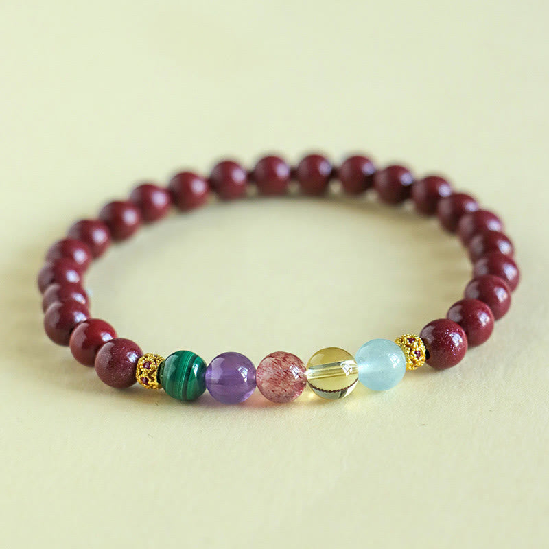 6mm Cinnabar Blessing Bracelet with Aquamarine & Amethyst