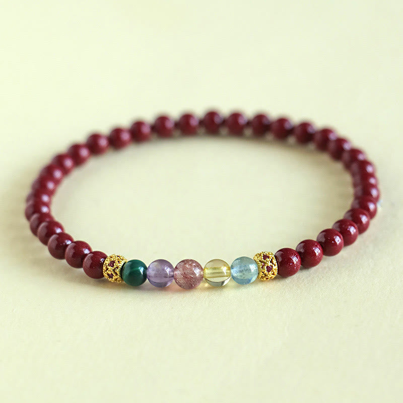 6mm Cinnabar Blessing Bracelet with Aquamarine & Amethyst