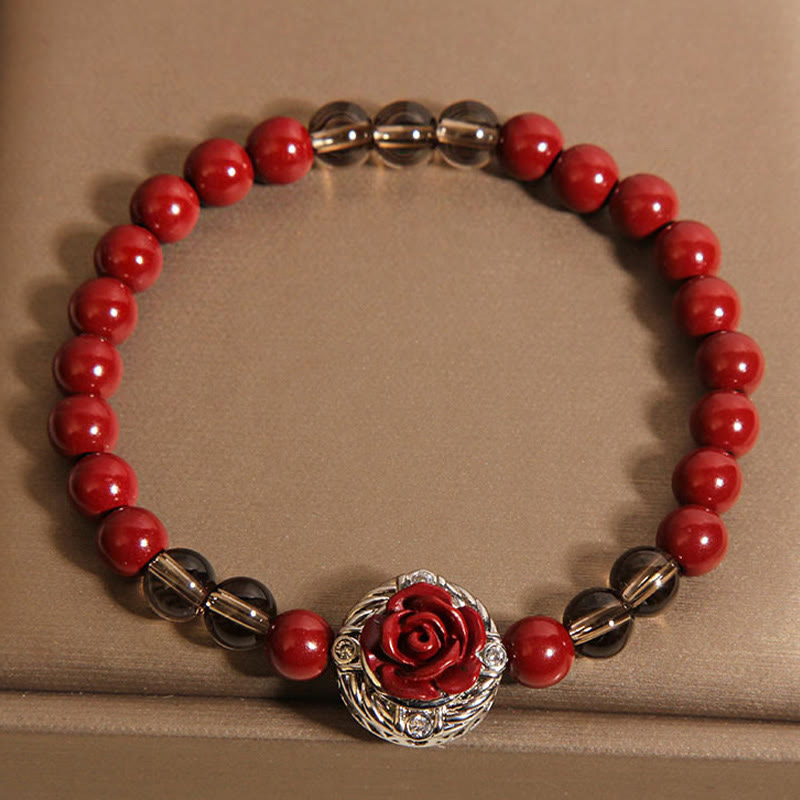 6mm Cinnabar Calm Bracelet with Red Shell Pearls