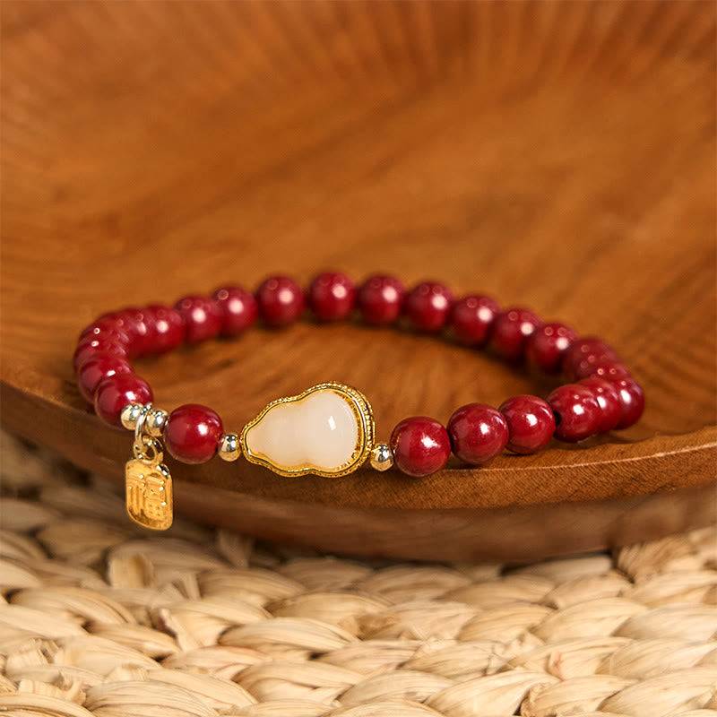 6mm Cinnabar Jade Fu Blessing Charm Bracelet for Blessings