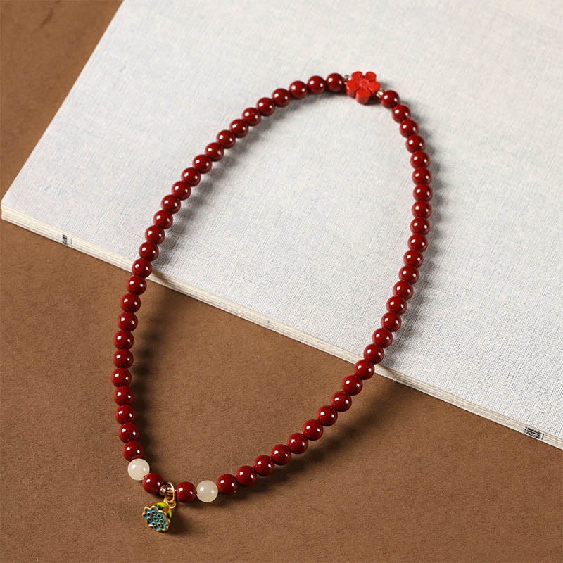 6mm Cinnabar Lotus Charm Double Wrap Bracelet Blessing